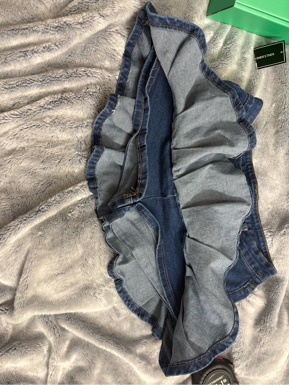 Denim Ruffled Mini Skirt - Blue - Picture 6 of 6